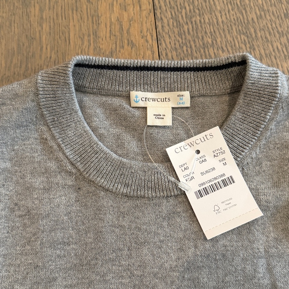 J. Crew Crewcuts grey crew neck cashmere/cotton blend sweater in medium (8-9). - Picture 2 of 3